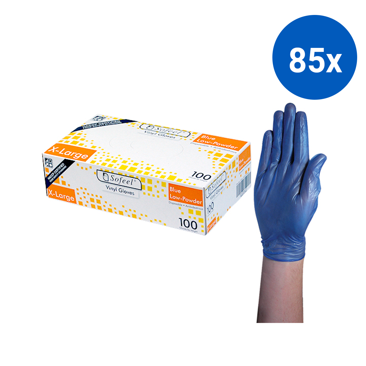 Sofeel Vinyl Gloves Recyclable 5.5g HACCP Low Powder Extra Large 100/Box - Blue x85
