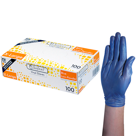 Sofeel Vinyl Gloves Recyclable 5.5g HACCP Low Powder Extra Large 100/Box - Blue x85