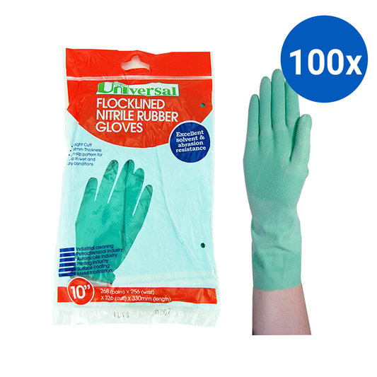 Universal Flocklined Nitrile Gloves Heavy Duty EN374 Size 10 1 Pair/Bag - Green x100