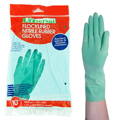 Universal Flocklined Nitrile Gloves Heavy Duty EN374 Size 10 1 Pair/Bag - Green x100