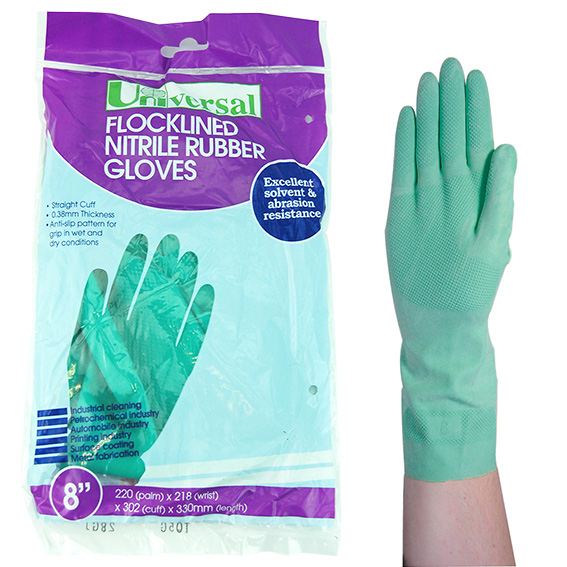 Universal Flocklined Nitrile Gloves Heavy Duty EN374 Size 8 1 Pair/Bag - Green x100