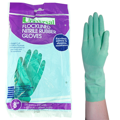 Universal Flocklined Nitrile Gloves Heavy Duty EN374 Size 8 1 Pair/Bag - Green x100