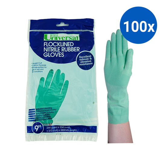 Universal Flocklined Nitrile Gloves Heavy Duty EN374 Size 9 1 Pair/Bag - Green x100