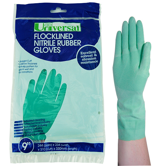 Universal Flocklined Nitrile Gloves Heavy Duty EN374 Size 9 1 Pair/Bag - Green x100