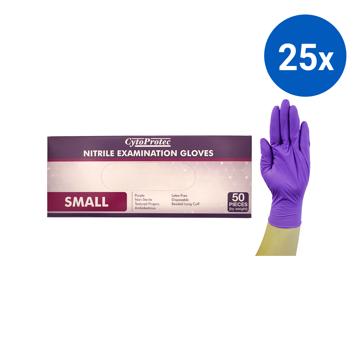 CytoProtec Extra Thick Nitrile Examination Gloves Small 50 Pcs/Box - Purple x25