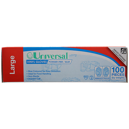Universal Vinyl Gloves Recyclable 5.5g HACCP Powder Free Large 100/Box 1000/Carton - Blue x10
