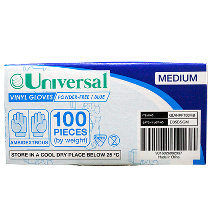 Universal Vinyl Gloves Recyclable 5.0g HACCP Medium 100/Box 1000/Carton - Blue x10