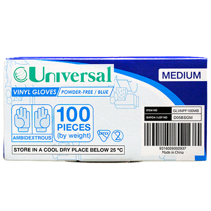 Universal Vinyl Gloves Recyclable 5.0g HACCP Medium 100/Box 1000/Carton - Blue x10