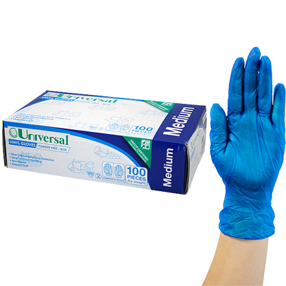 Universal Vinyl Gloves Recyclable 5.0g HACCP Powder Free Medium 100/Box - Blue x65