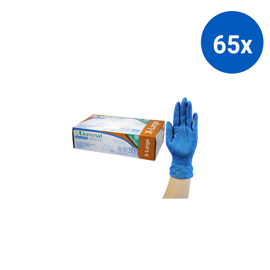 Universal Vinyl Gloves Recyclable 6.0g HACCP Powder Free Extra Large 100/Box - Blue x65