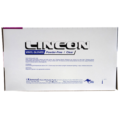 Lincon Vinyl Gloves Recyclable 4.5g HACCP Powder Free Small 100/Box 1000/Carton - Clear x10