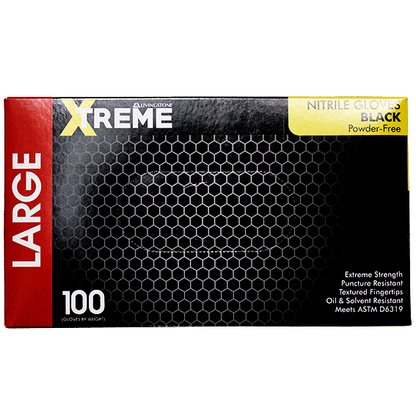 Livingstone Xtreme Thick Heavy Duty Nitrile Gloves Powder Free Large 100/Box - Black x45
