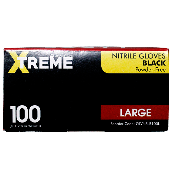 Livingstone Xtreme Thick Heavy Duty Nitrile Gloves Powder Free Large 100/Box - Black x45