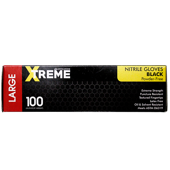 Livingstone Xtreme Thick Heavy Duty Nitrile Gloves Powder Free Large 100/Box - Black x45