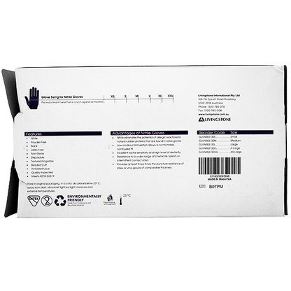 Livingstone Xtreme Thick Heavy Duty Nitrile Gloves Powder Free ASTMD6319 5.0g Medium 100/Box 1000/Carton - Black x5