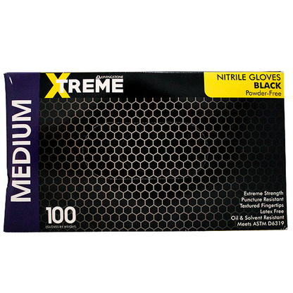 Livingstone Xtreme Thick Heavy Duty Nitrile Gloves Powder Free Medium 100/Box - Black x45