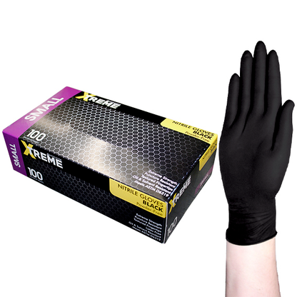 Livingstone Xtreme Thick Heavy Duty Nitrile Gloves Powder Free Small 100/Box - Black x40
