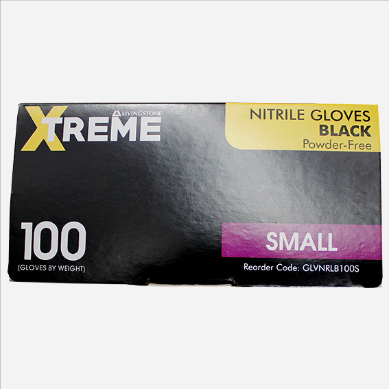 Livingstone Xtreme Thick Heavy Duty Nitrile Gloves Powder Free Small 100/Box - Black x40