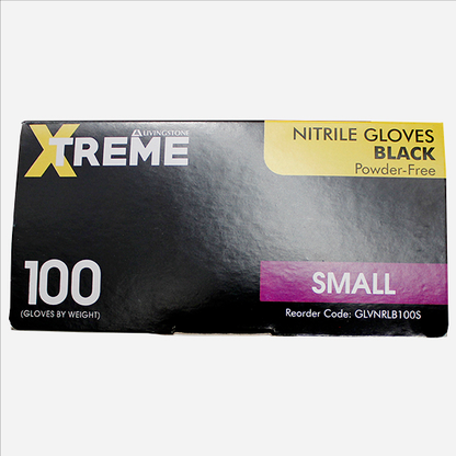 Livingstone Xtreme Thick Heavy Duty Nitrile Gloves Powder Free Small 100/Box - Black x40