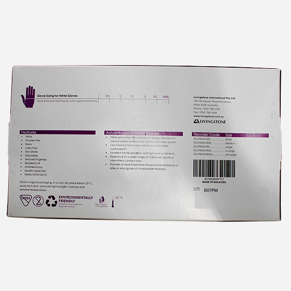 Livingstone Xtreme Thick Heavy Duty Nitrile Gloves Powder Free Small 100/Box - Black x40