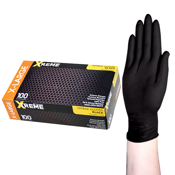 Livingstone Xtreme Thick Heavy Duty Nitrile Gloves Powder Free ASTMD6319 XL 100/Box - Black x40