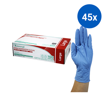 Universal Nitrile Examination Gloves AS NZ Powder Free EN374 Large HACCP 100/Box - Blue x45