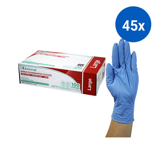 Universal Nitrile Examination Gloves AS NZ Powder Free EN374 Large HACCP 100/Box - Blue x45