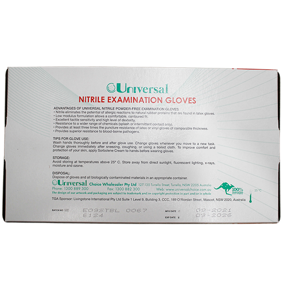 Universal Nitrile Examination Gloves AS NZ Powder Free EN374 Large HACCP 100/Box - Blue x45