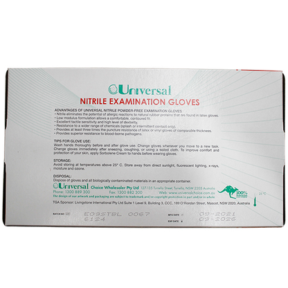 Universal Nitrile Examination Gloves AS NZ Powder Free EN374 Large HACCP 100/Box - Blue x45