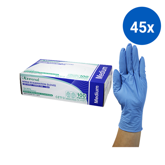 Universal Nitrile Examination Gloves AS NZ Powder Free EN374 Medium HACCP 100/Box - Blue x45