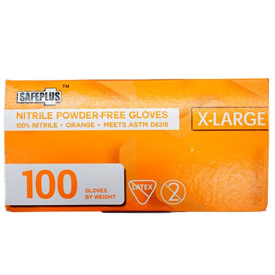 Safeplus Thick Nitrile Gloves 245mm Cuff Heavy Duty Powder Free EN374 Extra Large 100/Box - Orange x15