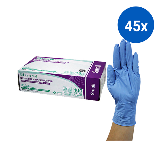 Universal Nitrile Examination Gloves ASNZ Powder Free EN374 Small HACCP 100/Box - Blue x45