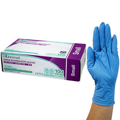 Universal Nitrile Examination Gloves ASNZ Powder Free EN374 Small HACCP 100/Box - Blue x45