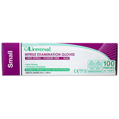 Universal Nitrile Examination Gloves ASNZ Powder Free EN374 Small HACCP 100/Box - Blue x45