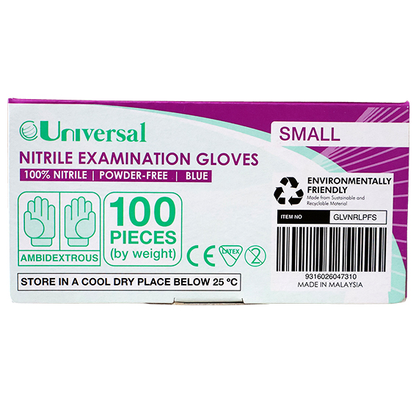 Universal Nitrile Examination Gloves ASNZ Powder Free EN374 Small HACCP 100/Box - Blue x45