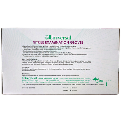 Universal Nitrile Examination Gloves ASNZ Powder Free EN374 Small HACCP 100/Box - Blue x45