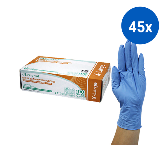 Universal Nitrile Examination Gloves ASNZ Powder Free EN374 Extra Large HACCP 100/Box - Blue x45
