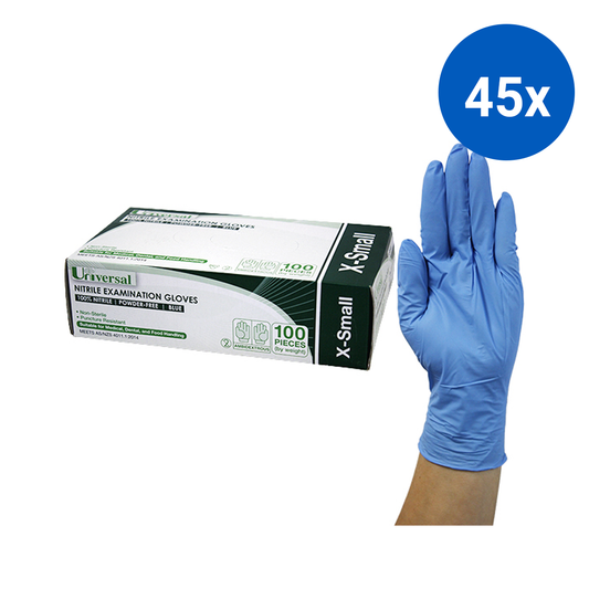 Universal Nitrile Examination Gloves AS NZ Powder Free EN374 Extra Small HACCP 100/Box - Blue x45