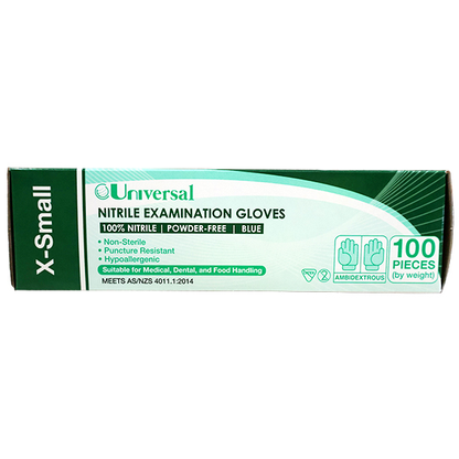 Universal Nitrile Examination Gloves AS NZ Powder Free EN374 Extra Small HACCP 100/Box - Blue x45