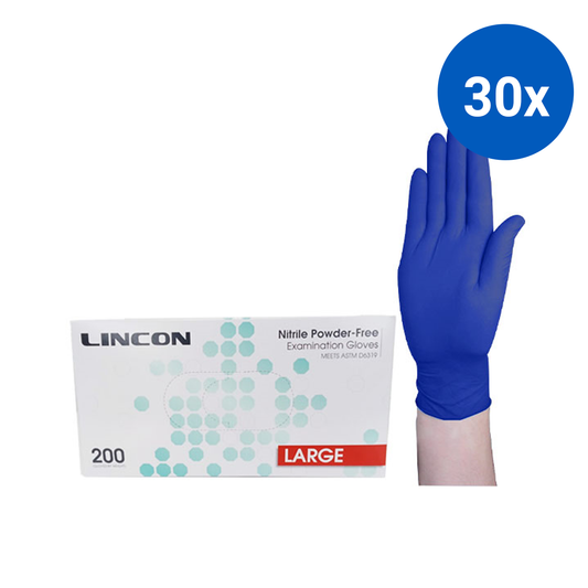 Lincon Nitrile Examination Gloves ASTM Powder Free EN374 Large HACCP 200/Box - Cobalt Blue x30