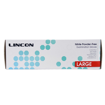 Lincon Nitrile Examination Gloves ASTM Powder Free EN374 Large HACCP 200/Box - Cobalt Blue x30