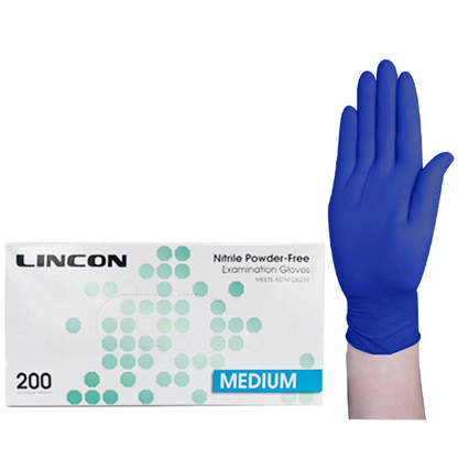 Lincon Nitrile Examination Gloves ASTM Powder Free EN374 Medium HACCP 200/Box - Cobalt Blue x30