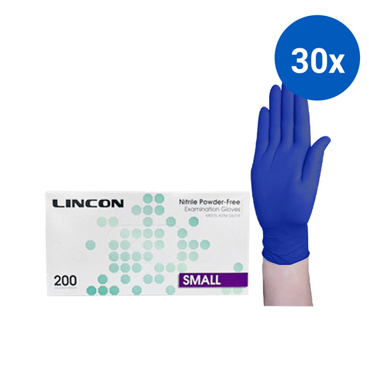 Lincon Nitrile Examination Gloves ASTM Powder Free EN374 Small HACCP 200/Box - Cobalt Blue x30