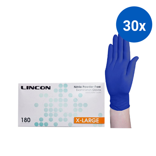 Lincon Nitrile Examination Gloves Powder Free Extra Large 180 Pcs/Box - Cobalt Blue x30