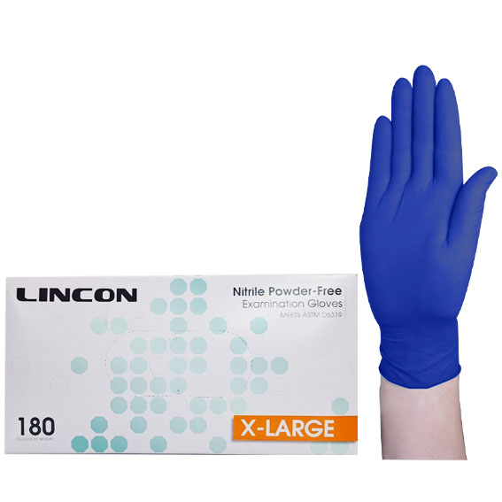 Lincon Nitrile Examination Gloves Powder Free Extra Large 180 Pcs/Box - Cobalt Blue x30