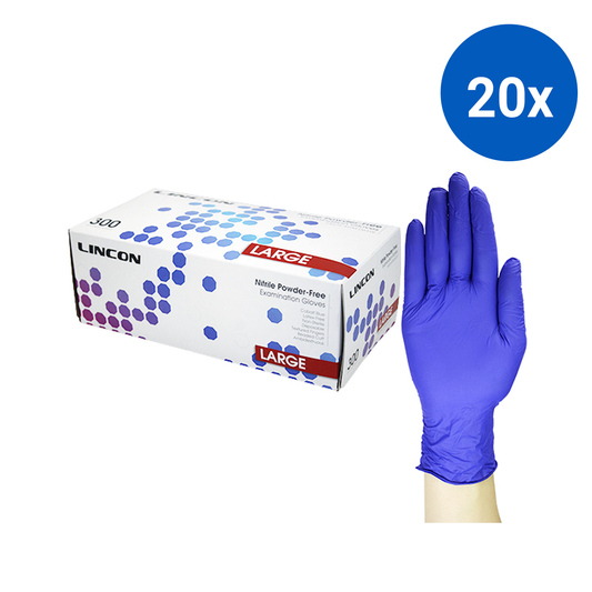 Lincon Nitrile Gloves Examination Powder Free ASTM EN374 Non Sterile Large 300/Box - Cobalt Blue x20