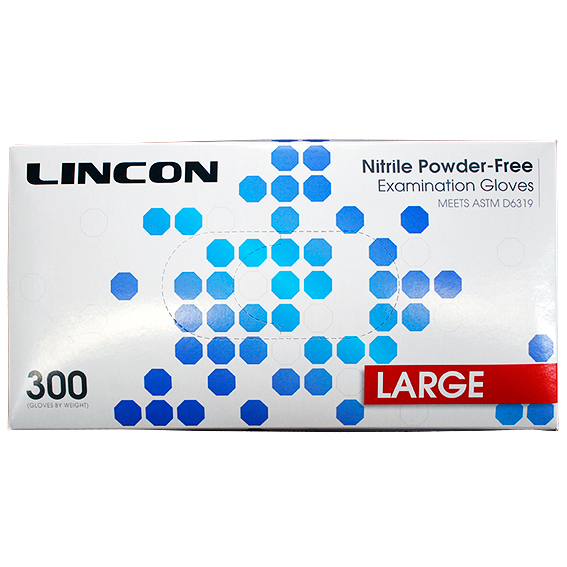 Lincon Nitrile Gloves Examination Powder Free ASTM EN374 Non Sterile Large 300/Box - Cobalt Blue x20