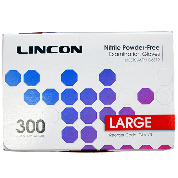 Lincon Nitrile Gloves Examination Powder Free ASTM EN374 Non Sterile Large 300/Box - Cobalt Blue x20