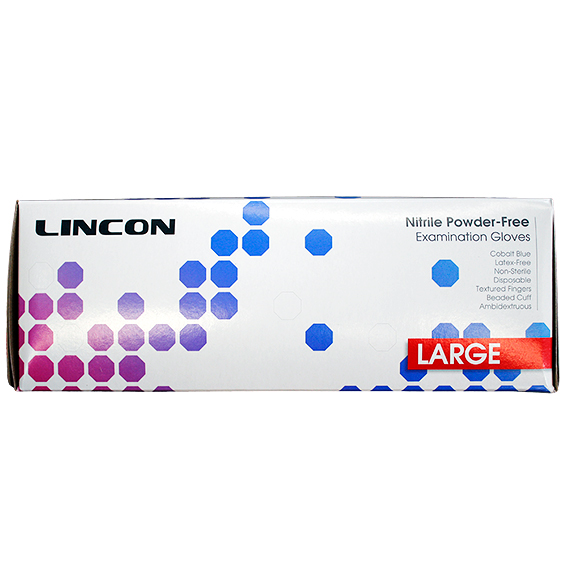 Lincon Nitrile Gloves Examination Powder Free ASTM EN374 Non Sterile Large 300/Box - Cobalt Blue x20