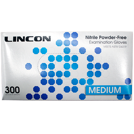 Lincon Nitrile Gloves Examination Non Sterile Medium 300/Box - Cobalt Blue x20